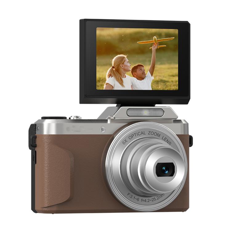 Cámara para vlogging D27 4K, 64 MP, zoom óptico de 6x, pantalla giratoria de 180 grados y conectividad WiFi., D27 Black, D27 Brown