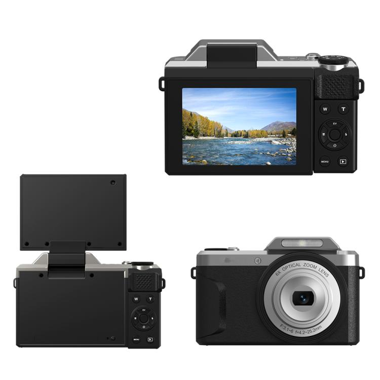 Cámara para vlogging D27 4K, 64 MP, zoom óptico de 6x, pantalla giratoria de 180 grados y conectividad WiFi., D27 Black, D27 Brown