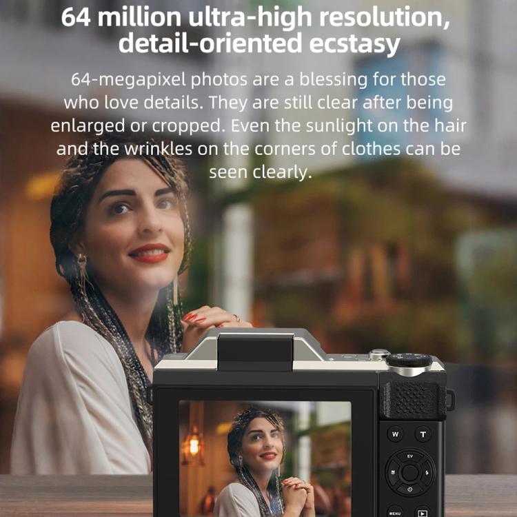 Cámara para vlogging D27 4K, 64 MP, zoom óptico de 6x, pantalla giratoria de 180 grados y conectividad WiFi., D27 Black, D27 Brown