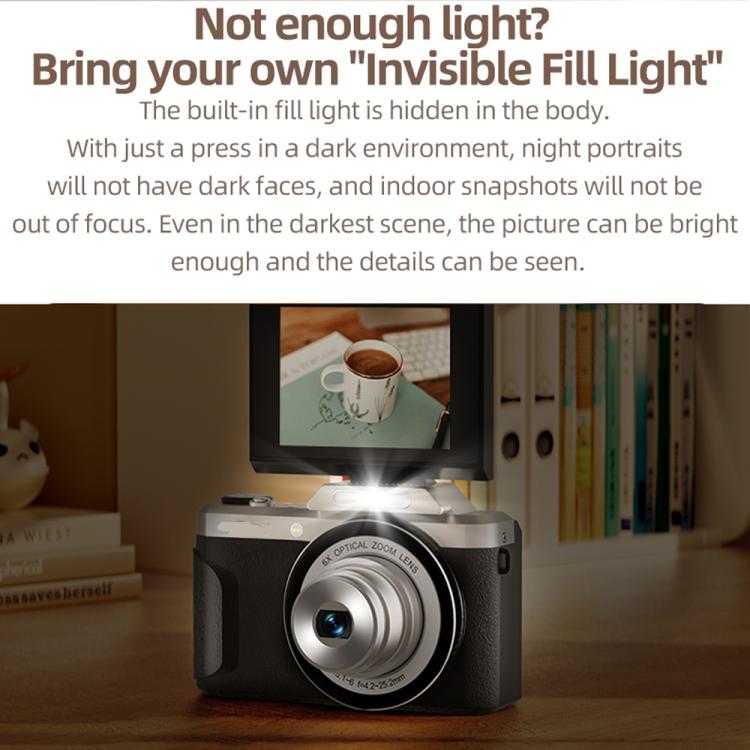 Cámara para vlogging D27 4K, 64 MP, zoom óptico de 6x, pantalla giratoria de 180 grados y conectividad WiFi., D27 Black, D27 Brown