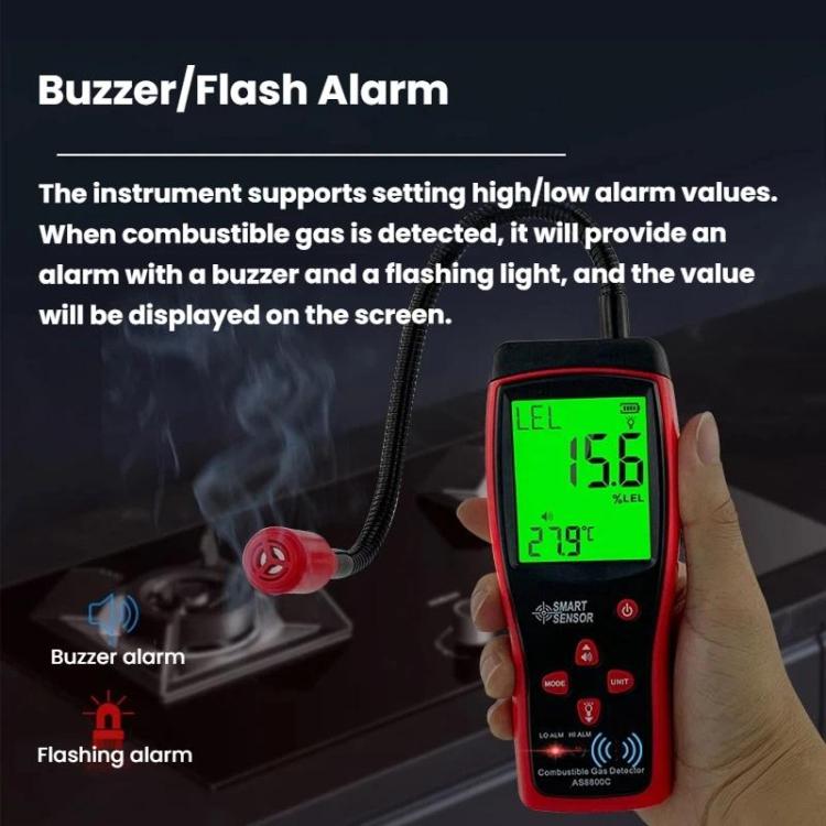 Detector de gas combustible portátil SMART SENSOR AS8800C con pantalla digital y alarma de alta precisión., AS8800C