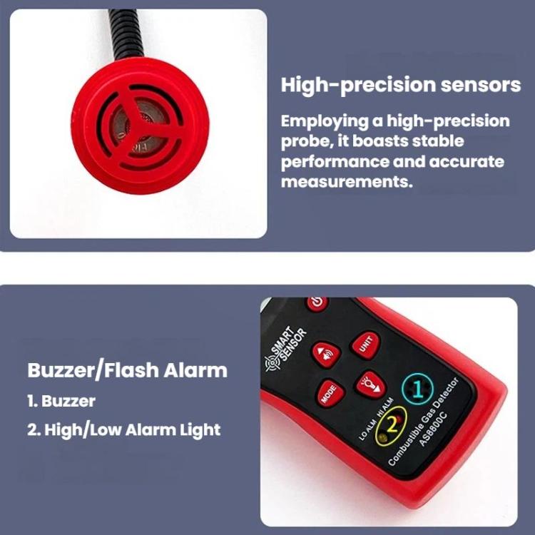 Detector de gas combustible portátil SMART SENSOR AS8800C con pantalla digital y alarma de alta precisión., AS8800C