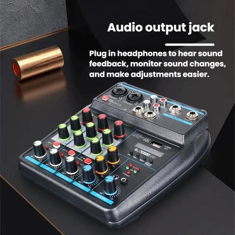 Mezclador D4 de 4 canales con reverberación, escenario y mezclador de audio para transmisión en vivo.