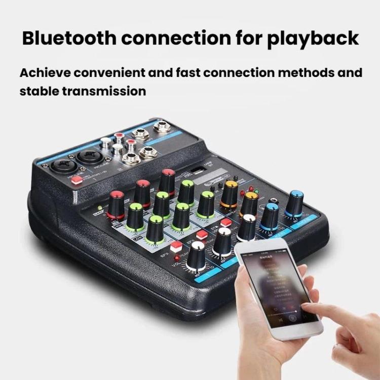 Mezclador D4 de 4 canales con reverberación, escenario y mezclador de audio para transmisión en vivo.