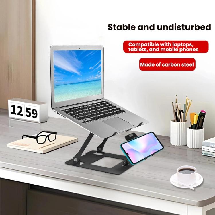 Soporte elevador plegable 2 en 1 para portátil y tableta con soporte para teléfono, soporte ergonómico ajustable para ordenador de escritorio., K99 Silver, K99 Black