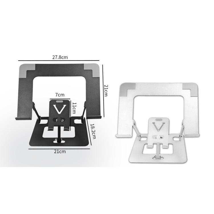 Soporte elevador plegable 2 en 1 para portátil y tableta con soporte para teléfono, soporte ergonómico ajustable para ordenador de escritorio., K99 Silver, K99 Black