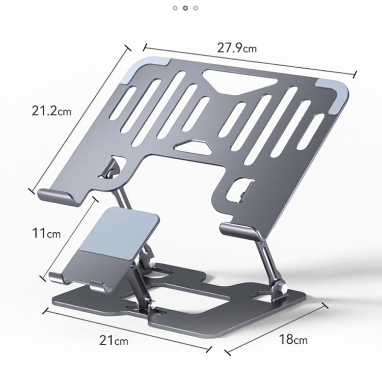 Elevador plegable del soporte de la tableta del ordenador portátil 2-in-1 con el tenedor del teléfono, Strip Black, Strip Silver