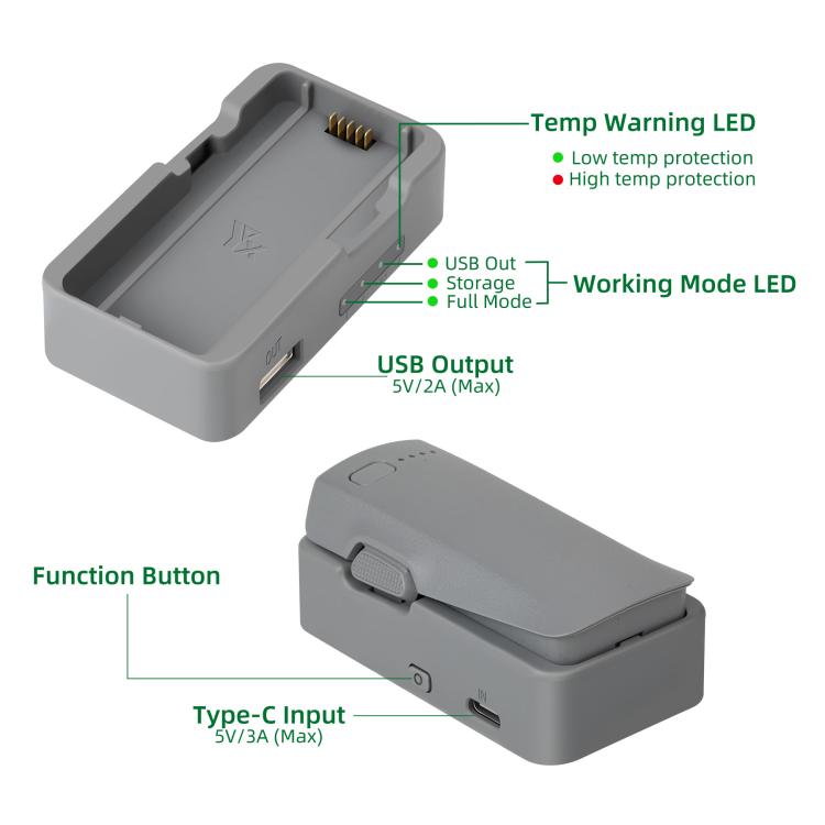 Cargador USB de almacenamiento de batería de un solo puerto YX, For DJI Neo 2