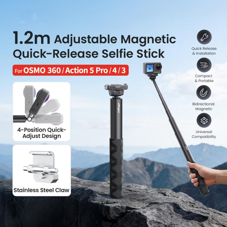 Estabilizador de palo selfie de liberación rápida de 120 cm, para DJI Osmo 360 / Action 5 Pro / Action 4 / Action 3, PD16