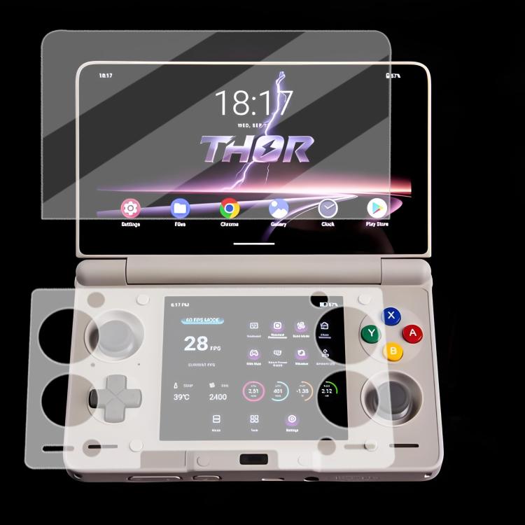 Protector de pantalla de vidrio templado HD transparente antiarañazos para la consola de juegos AYN Thor, Upper Screen Protector, Lower Screen Protector