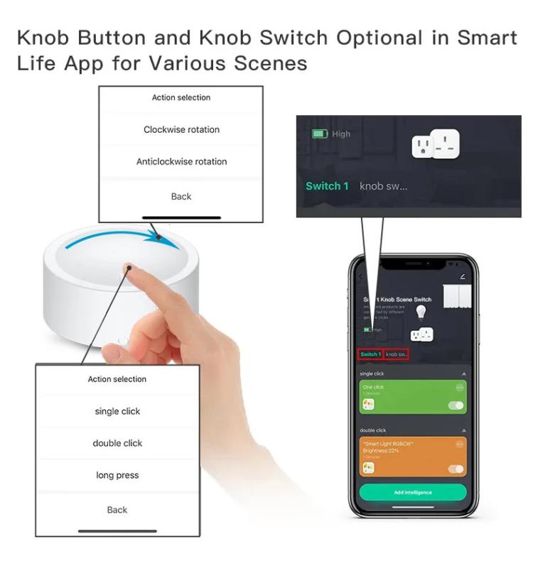 Botón giratorio Zigbee, interruptor magnético adhesivo para escenas, fácil instalación, atenuación de escenas, compatible con Home Assistant., ZG-101ZD