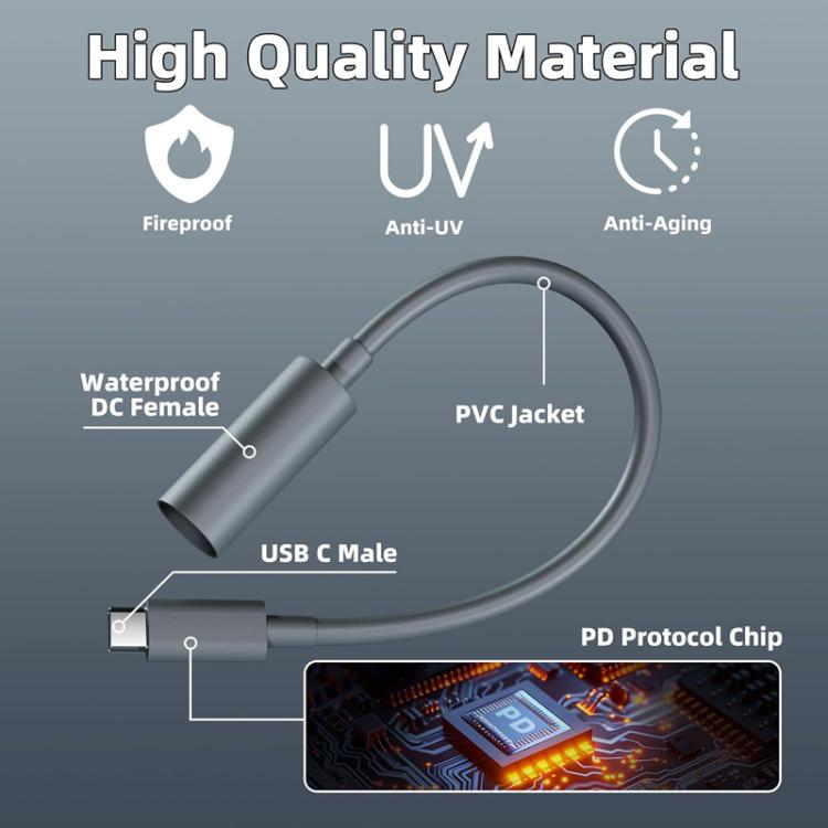 Cable adaptador USB-C a DC de 5,5 x 2,1 mm macho-hembra para Starlink Mini 18AWG de 20 cm, USB-C To DC 5.5 x 2.1mm Male-Female