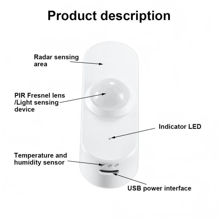 Sensor de luz PIR+Sensor de temperatura/humedad+USB Sensor de presencia humana Zigbee Sensor de temperatura/humedad de bajo consumo, ZG-204ZH With 24GHz Millimeter Wave, ZG-204ZQ