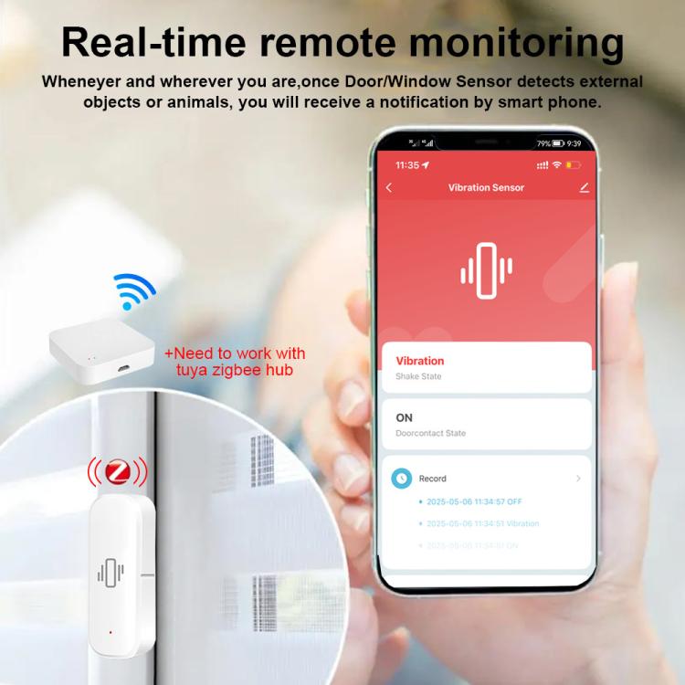 Sensor de movimiento por vibración Zigbee inteligente, control por aplicación, protección de seguridad, alarma de movimiento y choque, ZG-103ZL