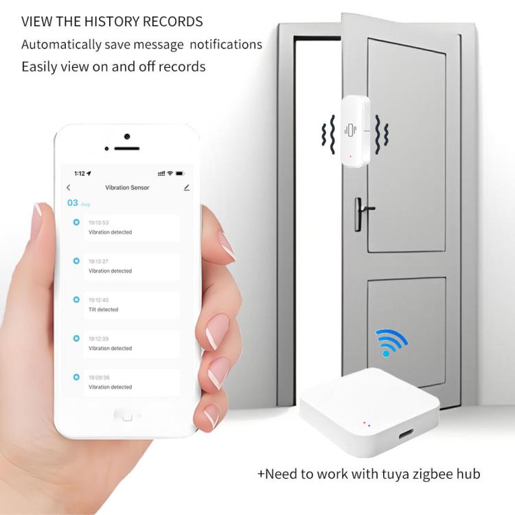 Sensor de movimiento por vibración Zigbee inteligente, control por aplicación, protección de seguridad, alarma de movimiento y choque, ZG-103ZL