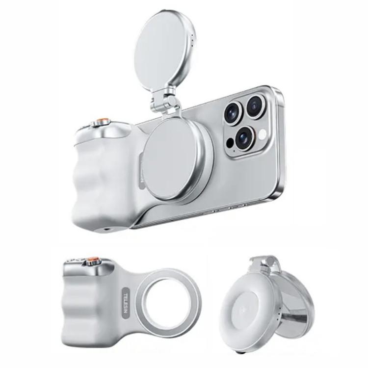 Soporte magnético para teléfono TELESIN, empuñadura para fotografía, asistente de control remoto, White Camera Grip+Silver Fill Light, White Camera Grip+Tripod+Silver Fill Light, White Camera Grip+White Fill Light                                       ...