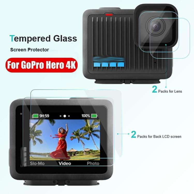 Protector de pantalla de vidrio templado antiarañazos para GoPro HERO 4K 2024, 2 Sets