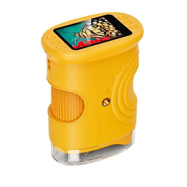 Microscopio digital portátil IPS de 2 pulgadas para niños, con enfoque manual y luz.