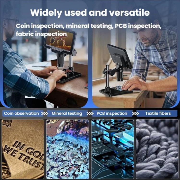 Microscopio industrial digital MK7 de 7 pulgadas con pantalla HD giratoria y herramienta de reparación e inspección., Without Light, With Light