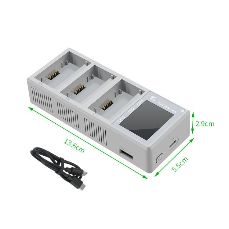 Centro de carga YX de 100 W con 3 bahías y pantalla LCD para DJI Mini 5 Pro/4/3 con estación de carga rápida con pantalla a color