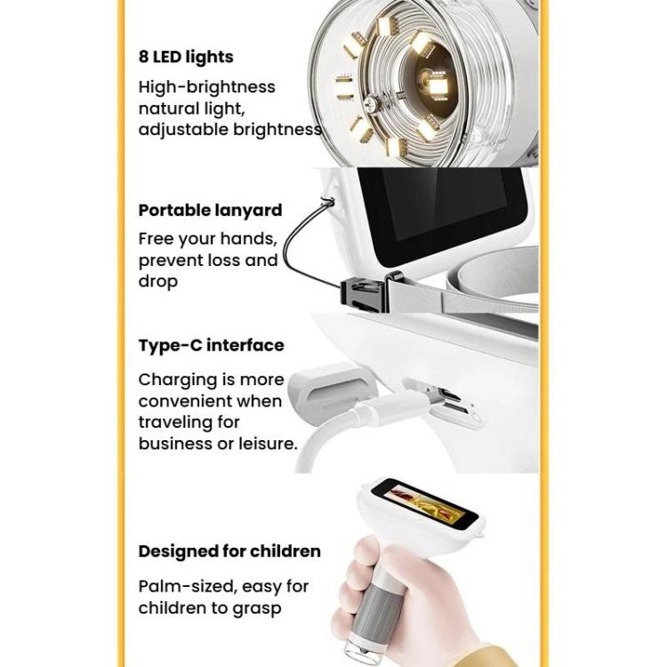 Microscopio digital portátil H385 de 3 pulgadas con pantalla IPS, enfoque manual y luz para niños.