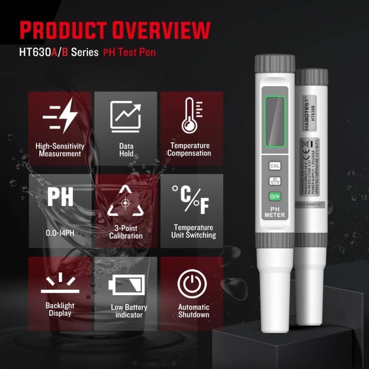 Analizador de pH de alta precisión y de calidad del agua, HABOTEST HT630A, HABOTEST HT630B