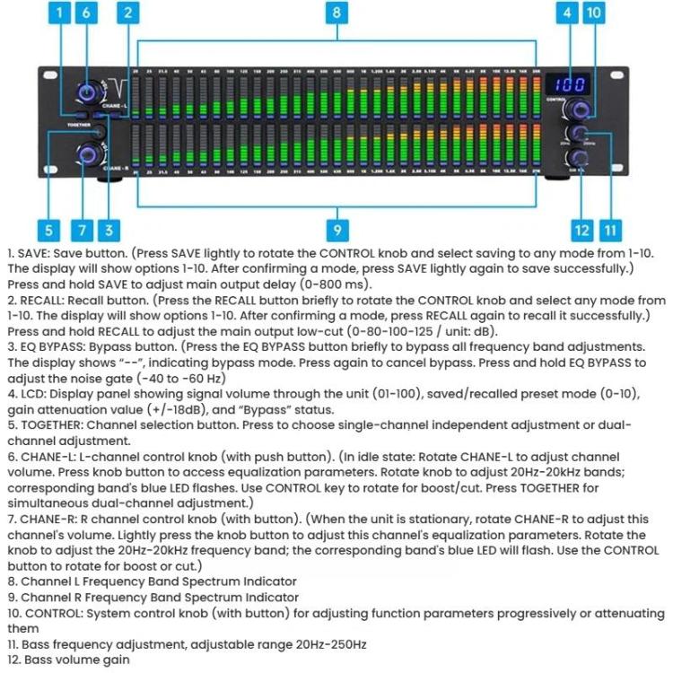 Ecualizador digital EQ-A32 para karaoke en casa con reducción de ruido y procesador de audio., EU Plug, US Plug, UK Plug, AU Plug