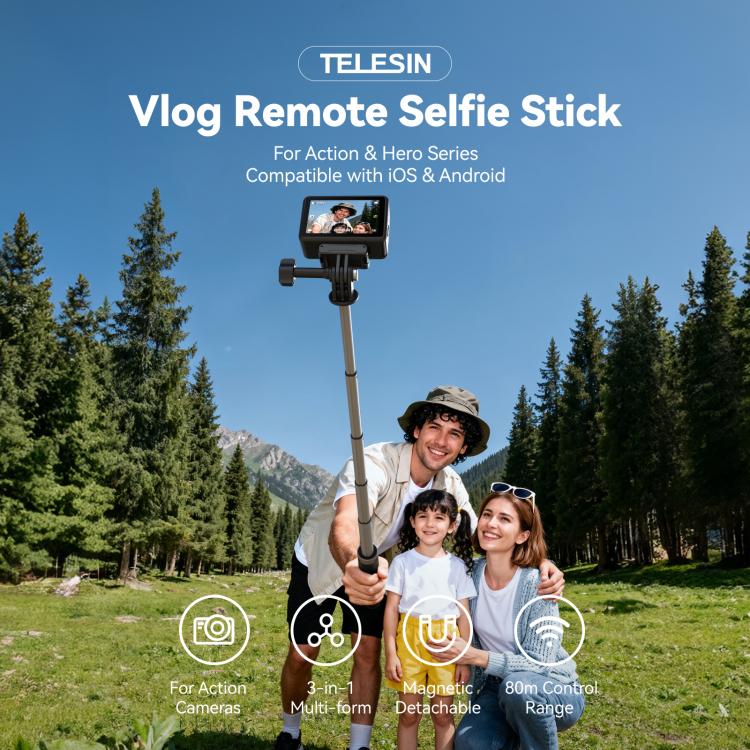 Trípode con palo selfie y control remoto Bluetooth TELESIN para cámaras de acción y smartphones