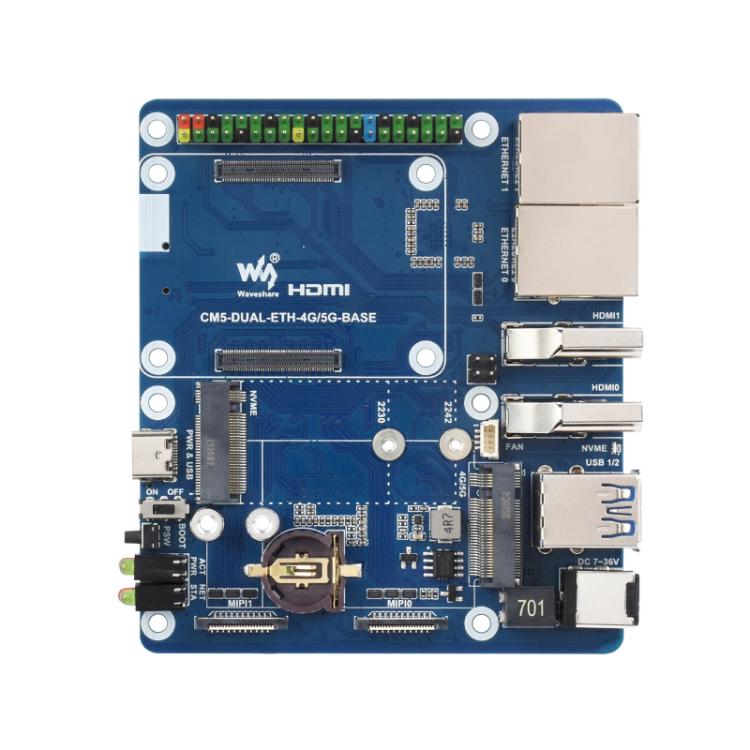 Tarjeta de expansión de red dual WAVESHARE CM5 con 2 puertos USB 3.2 Gen1 integrados y compatible con conexión de módulo PoE., 32580