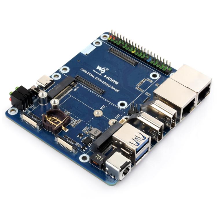 Tarjeta de expansión de red dual WAVESHARE CM5 con 2 puertos USB 3.2 Gen1 integrados y compatible con conexión de módulo PoE., 32580