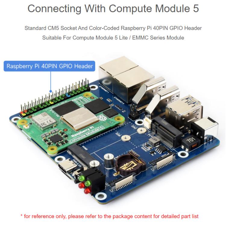 Tarjeta de expansión de red dual WAVESHARE CM5 con 2 puertos USB 3.2 Gen1 integrados y compatible con conexión de módulo PoE., 32580