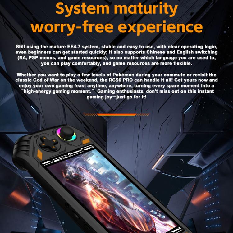 Consola de juegos portátil RG56 PRO de 5,5 pulgadas con sistema EmuELEC, salida HDMI para TV y conectividad WiFi., 64G, 128G