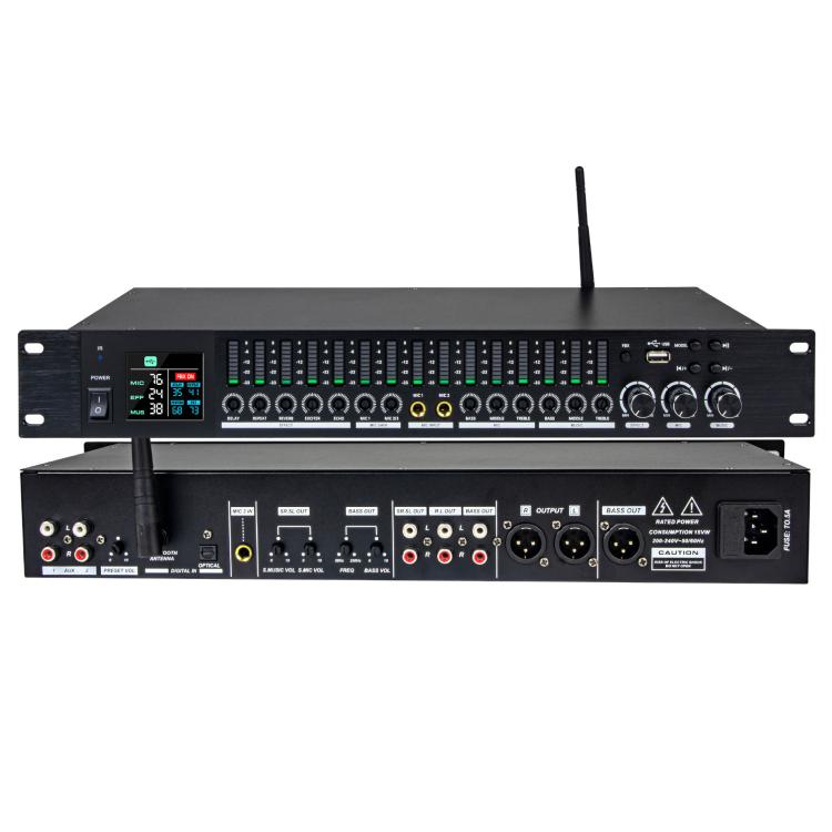 Procesador de efectos de preamplificador LD1500, Bluetooth, procesador de reverberación, ecualizador de espectro, supresor de retroalimentación de micrófono, afinador, US Plug, EU Plug, UK Plug, AU Plug