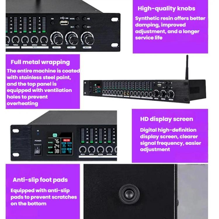 Procesador de efectos de preamplificador LD1500, Bluetooth, procesador de reverberación, ecualizador de espectro, supresor de retroalimentación de micrófono, afinador, US Plug, EU Plug, UK Plug, AU Plug