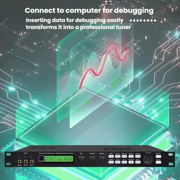 Procesador de efectos digitales X5S con supresión de retroalimentación, tratamiento antiinterferencias y ajuste de ecualización de reverberación., US Plug, EU Plug, UK Plug, AU Plug