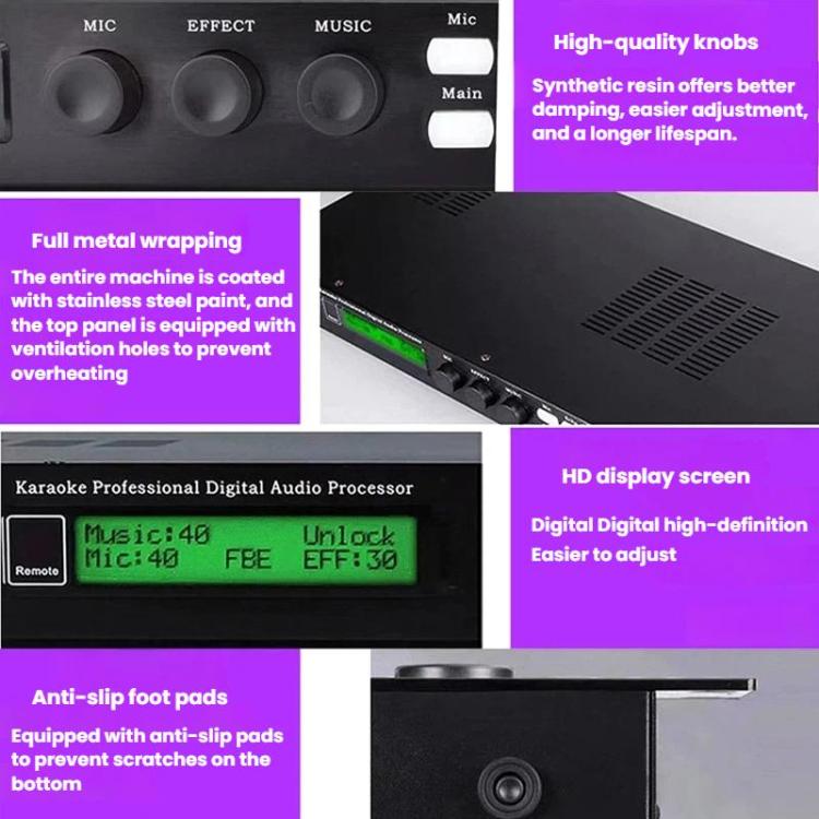 Procesador de efectos digitales X5S con supresión de retroalimentación, tratamiento antiinterferencias y ajuste de ecualización de reverberación., US Plug, EU Plug, UK Plug, AU Plug