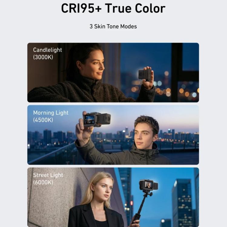 Para DJI Osmo Action 6 / Nano, luz de relleno magnética de liberación rápida TELESIN con doble temperatura de color y 25 LED.