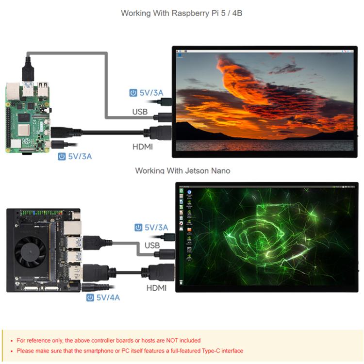 Pantalla táctil AMOLED FHD de 13,3 pulgadas de WAVESHARE, 1920 x 1080 píxeles, panel de vidrio templado totalmente laminado., 32763 EU Plug, 32763 UK Plug, 32763 US Plug