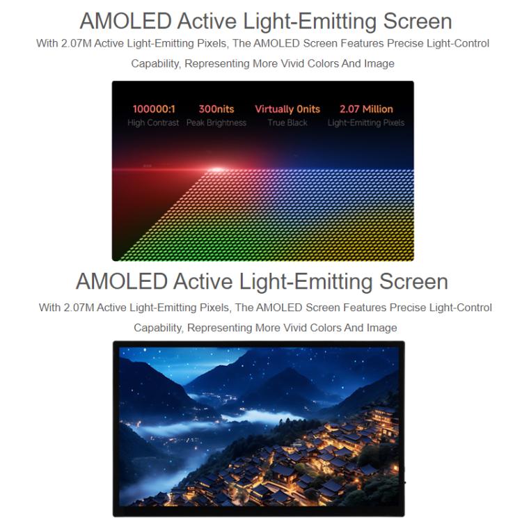 Pantalla táctil AMOLED FHD de 13,3 pulgadas de WAVESHARE, 1920 x 1080 píxeles, panel de vidrio templado totalmente laminado., 32763 EU Plug, 32763 UK Plug, 32763 US Plug