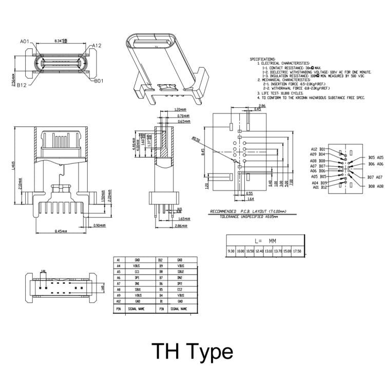 10 unidades de conector hembra USB tipo C de 16 pines con puerto de carga rápida PD, TH 9.3mm, TH 10.0mm, TH 10.5mm, TH 13mm, TH 13.7mm, TH 15mm, TH 16.5mm, TH 17.5mm, TH 18.5mm, SMT 9.3mm, SMT 13.0mm, SMT 13.7mm, SMT 15.0mm, SMT 17.5mm, SMT 18.5mm