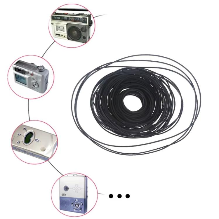 Mezcla de cinturones de goma surtidos CD DVD Cassette Tape, 60pcs 0.5mm Square Fold Length 40-100mm, 30pcs 0.7mm Square Fold Length 45-120mm, 20pcs 1mm Square Fold Length 35-85mm, 20pcs 1mm Square Fold Length 90-135mm                                   ...