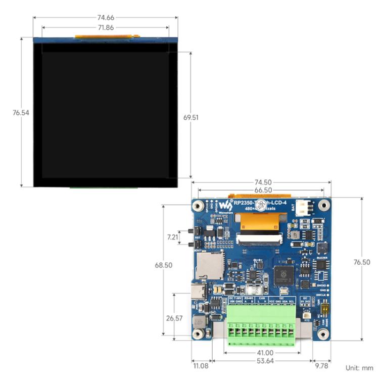 Placa de desarrollo de alto rendimiento WAVESHARE RP2350 con resolución de 480 x 480., Without Touch Screen
