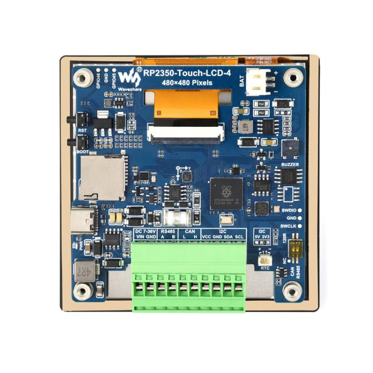 Placa de desarrollo de alto rendimiento WAVESHARE RP2350 con resolución de 480 x 480., With Touch Screen