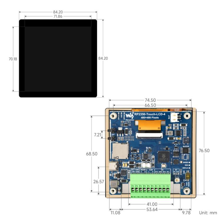 Placa de desarrollo de alto rendimiento WAVESHARE RP2350 con resolución de 480 x 480., With Touch Screen