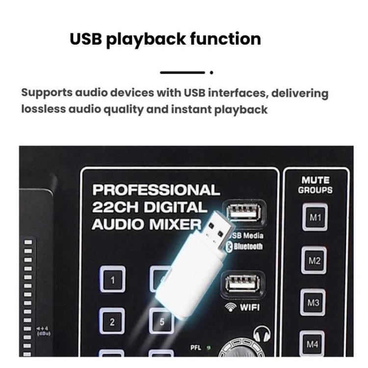 Mezclador digital MDX22 USB Bluetooth Alimentación fantasma de 48 V DSP, US Plug, EU Plug, UK Plug, AU Plug