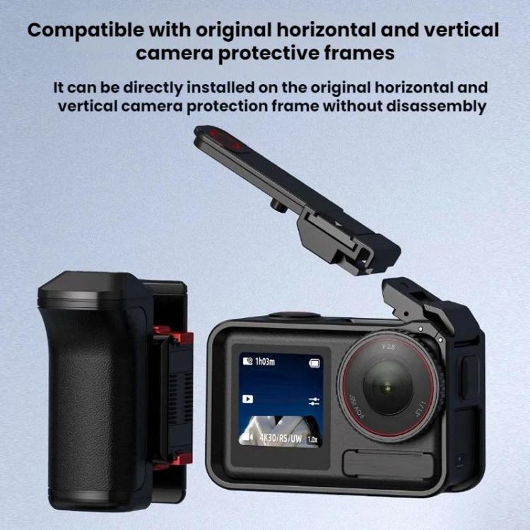 Empuñadura tipo jaula Flymile para cámara DJI Osmo Action 5 Pro / 4 / 3 con base magnética de liberación rápida.
