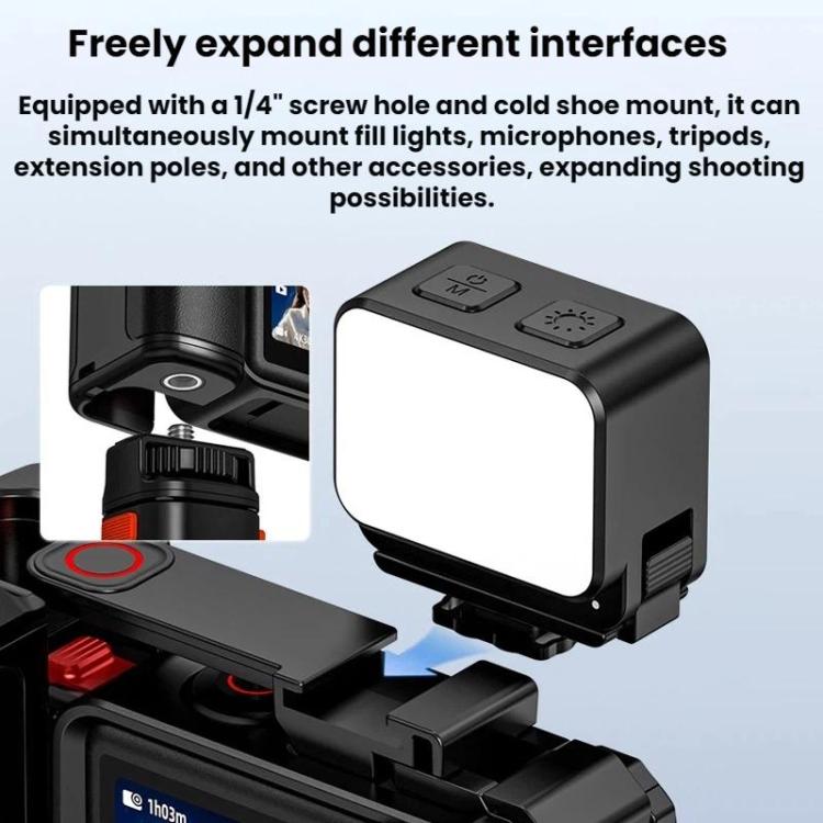 Empuñadura tipo jaula Flymile para cámara DJI Osmo Action 5 Pro / 4 / 3 con base magnética de liberación rápida.