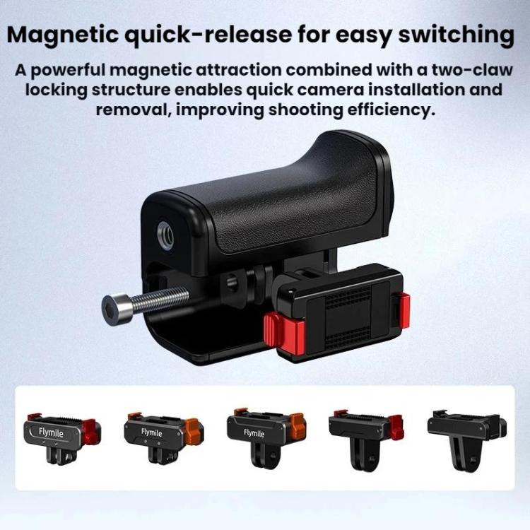 Empuñadura tipo jaula Flymile para cámara DJI Osmo Action 5 Pro / 4 / 3 con base magnética de liberación rápida.