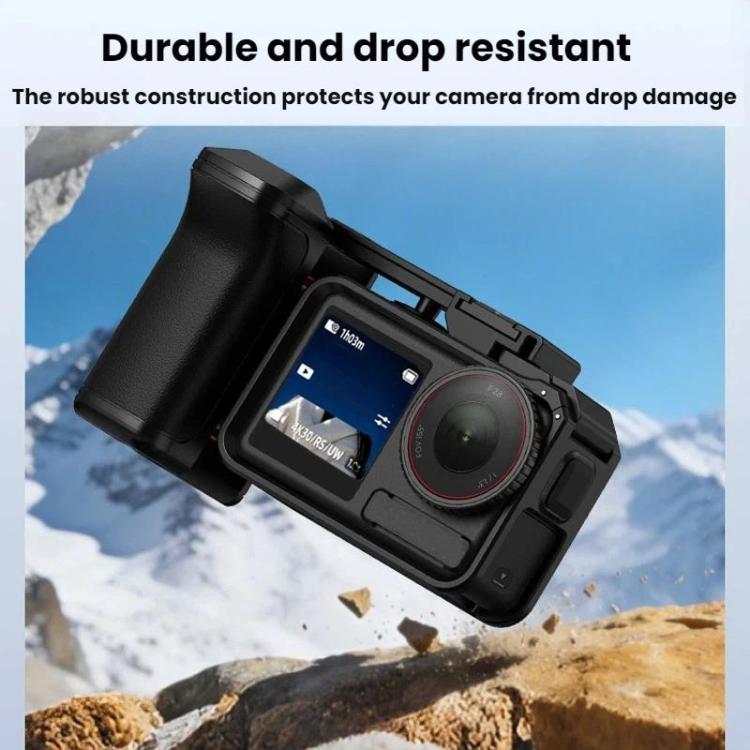 Empuñadura tipo jaula Flymile para cámara DJI Osmo Action 5 Pro / 4 / 3 con base magnética de liberación rápida.