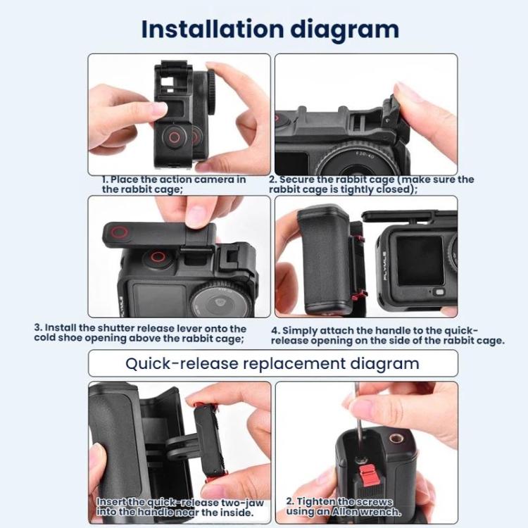 Kit de empuñadura con marco protector de liberación rápida Flymile para fotografía callejera y DJI Osmo Action 6